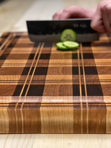 Tartan Plaid End Grain Cutting Board - Offset Pinstripes (19" x 13" x 1.5")